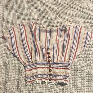 Abercrombie & Fitch Red and Blue Striped Blouse